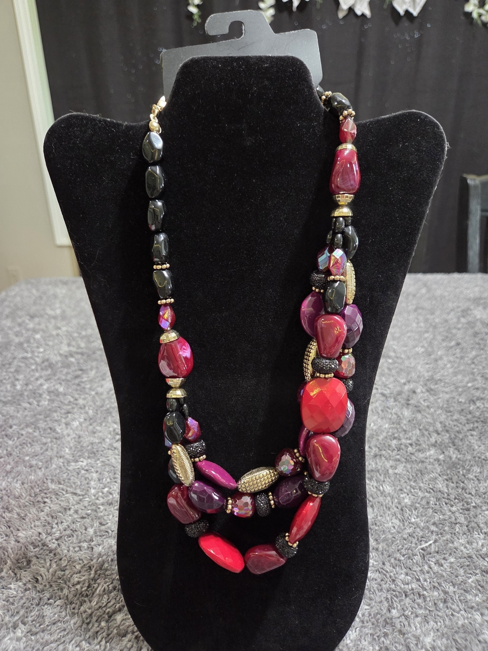 Catherines Red, Pink and Black Multi-Strand Beaded Necklace